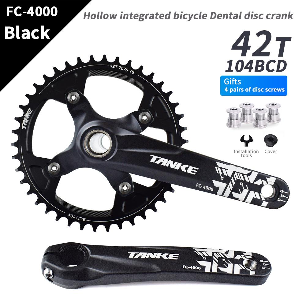 TANKE Crankset 170MM Bicycle Chainring Hollow Integrated Crankset 104 BCD Narrow Wide Bike MTB Crown  Square Hole Sprocket Crank
