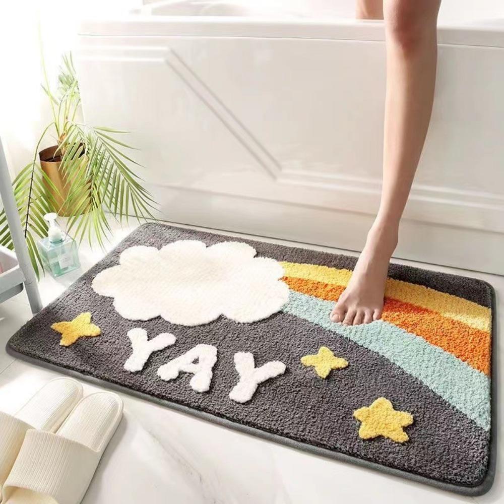 2pcs Cartoon Imitation Cashmere Floor Mat Non-slip Carpet Door Absorbent Floor Mat