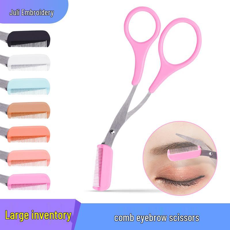 Stainless Steel Eyebrow Trimmer & Comb Scissors - Titanium Makeup Tool