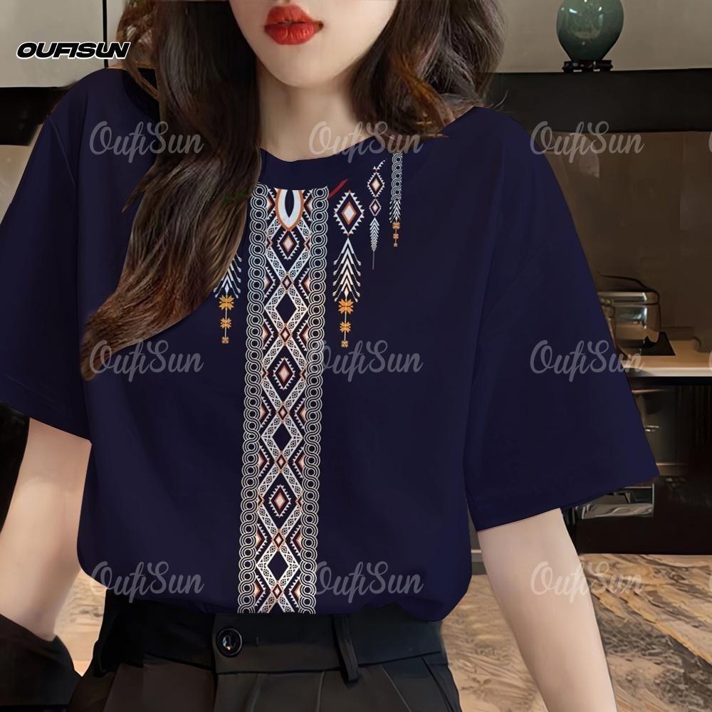 

Retro Ethnic Loose T-shirt - Soft Touch, Breathable 2XS