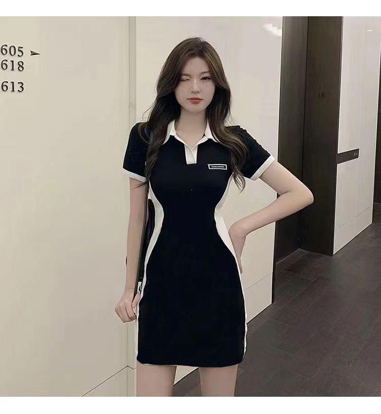 Women's Plus Size French Academy Style Polo Collar Bodycon Dress, Summer 2026 - Slimming Petite Fit, Short Skirt