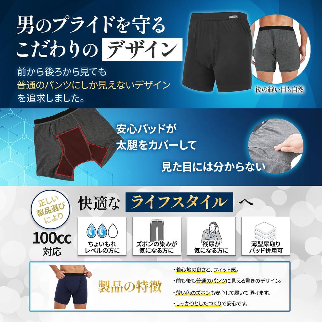 Dandiace Boxer Look Just Like Regular Double Absorbent Reduces Residual and Reduces Odor Men's Briefs, Briefs, Inspection, Pads, Urine, (Gray, Medium)