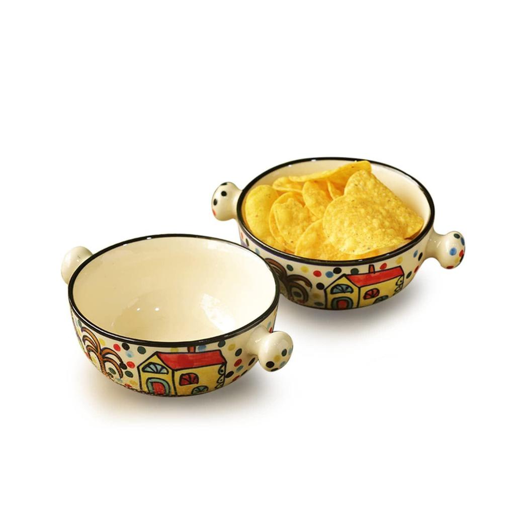 Hand-Painted Ceramic Bowls (Multicolour) - Set of 2, 260 Ml