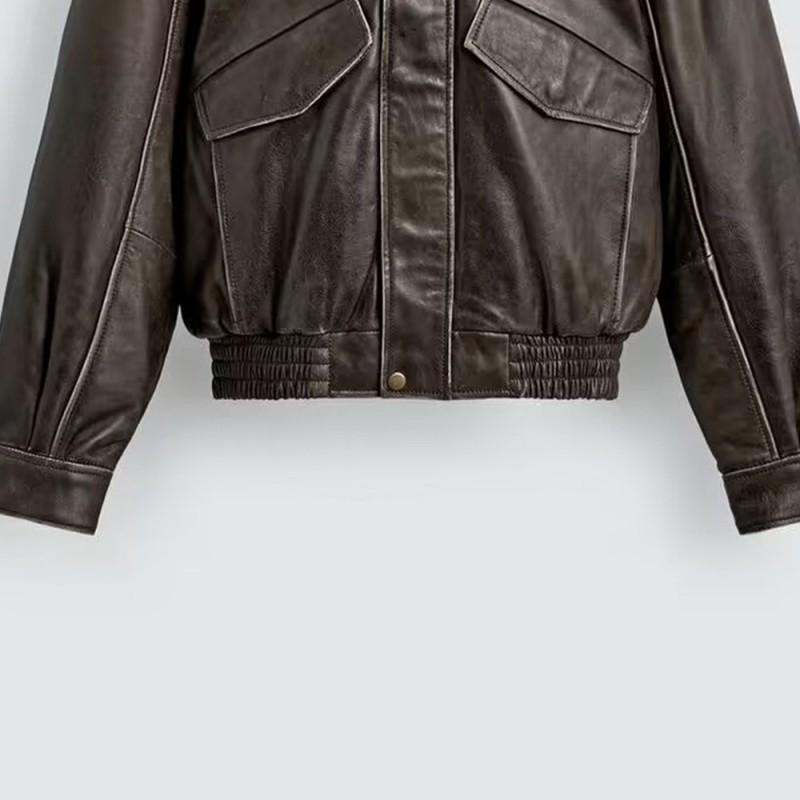 Mens Retro Color-Block Faux Shearling Collar Leather Jacket Casual Outerwear Winter