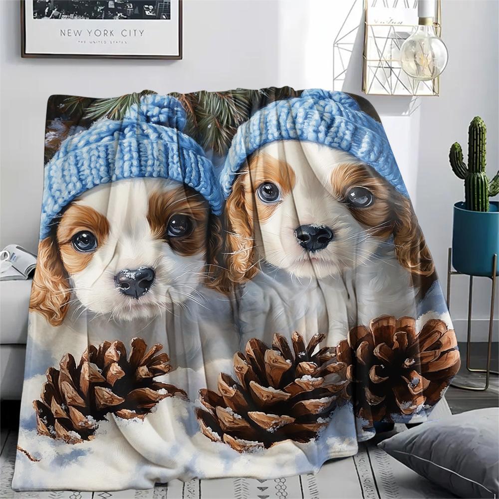 Puppy Print Flannel Blanket, High quality Comfortable for All Seasons, Home Decor, Warmth and Comfort, Perfect for Christmas Gifts
