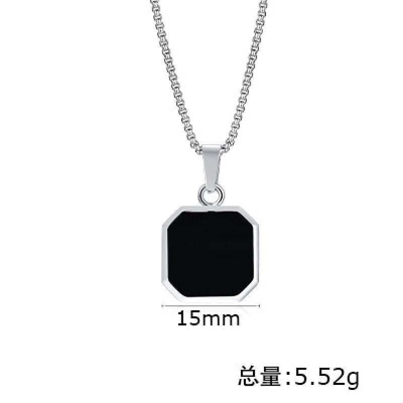 Stainless Steel Square Pendant Necklace Men Long Chain Layered Hip Hop Jewelry Geometric Titanium