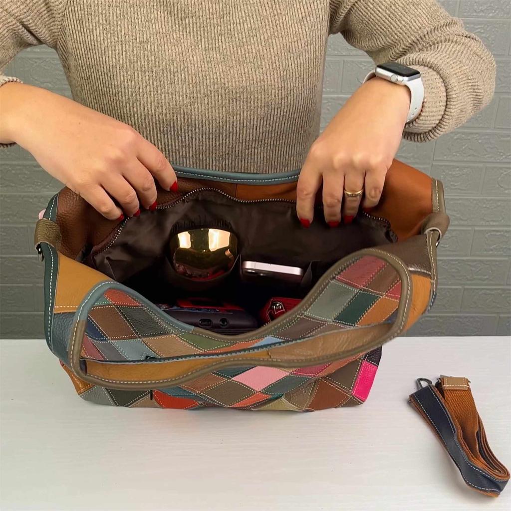 Genuine Leather Shopper Bag In Patchwork Design