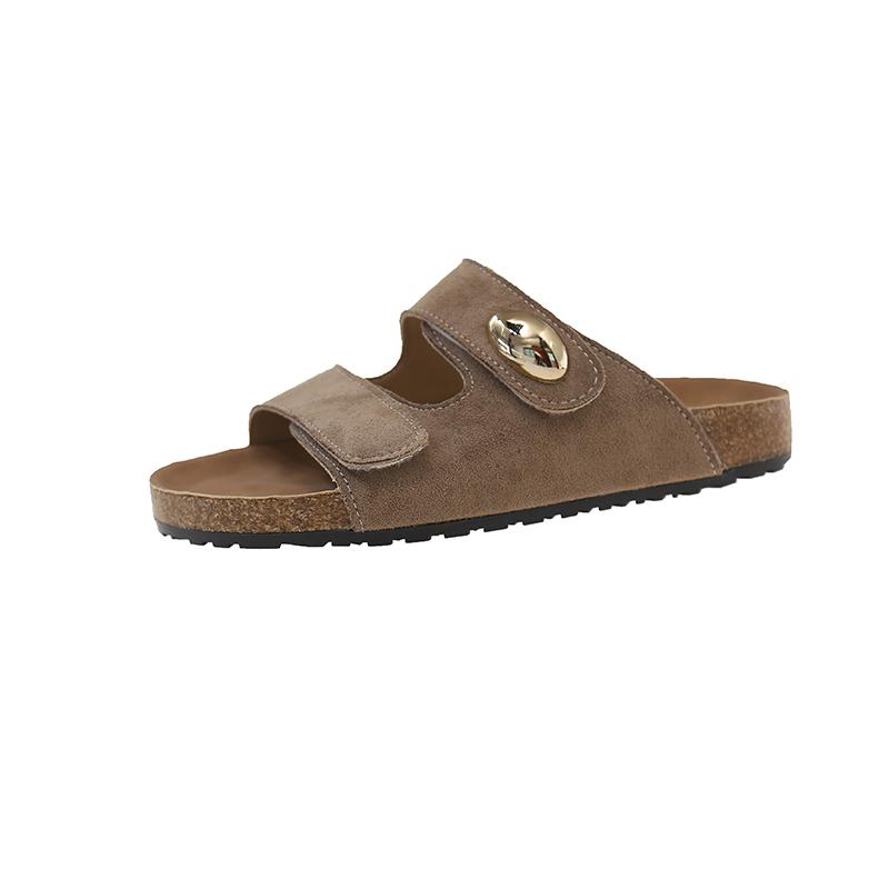 Flip Flops Women Slippers Female Metal Rivets Plat Slides Soft Cork Sole Open Toe Indoor Outdoor Beach Casual Shoes Home Slipper