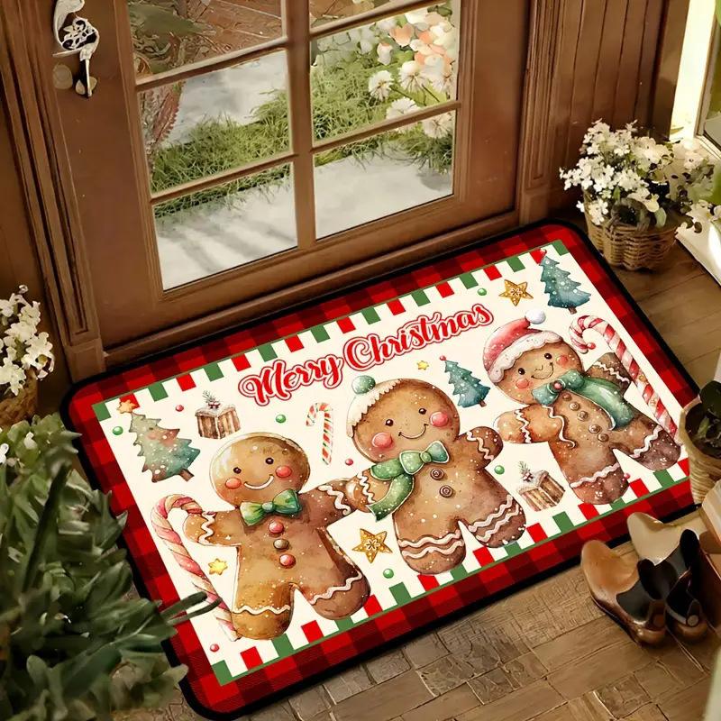 VIKAMA New 2025 Christmas Decorative Doormat American Vintage Entryway Rug Non-Slip Kitchen Porch Mat Home Decor