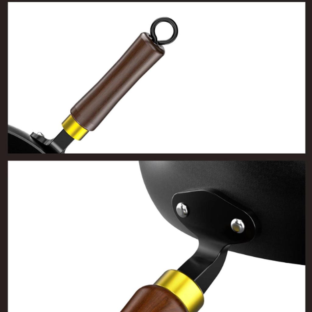 Gusseisenpfanne Holzdeckel, Bratpfanne Kochgeschirr für Induktionsherd, Wok zum Pfannenrühren Chinesischer Wok für Küche Hotel Zuhause Camping