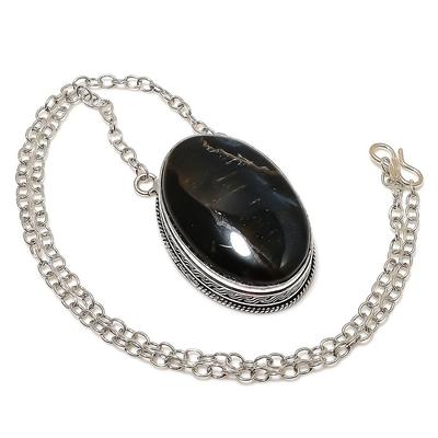 Natural Black Tiger Eye Gemstone 925 Sterling Silver Gift Necklace 20" K5u25