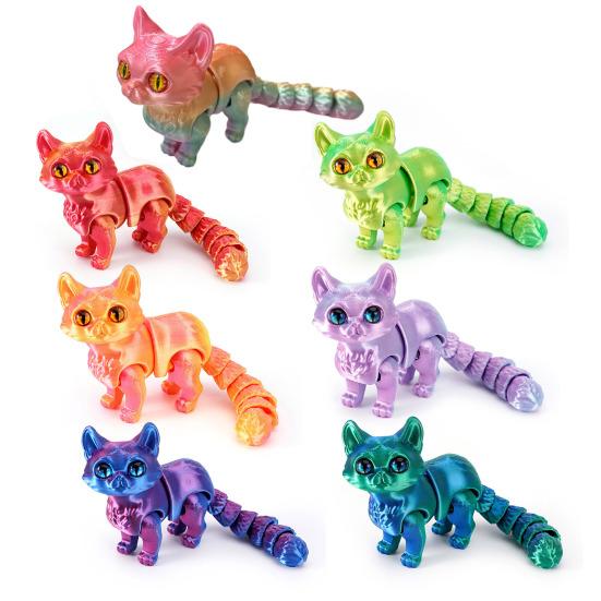 3D Printed Cat Figurine Movable Joints Cat Figure Articulated Animal Model Toy Home Office Bookshelf Desktop Decoration Ornament