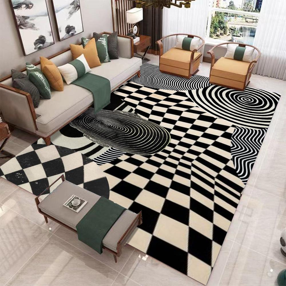 

French Retro Plaid Rug Large Area Plush Carpet for Bedroom Living Room Decoration Soft Floor Mat Wind Checkerboard Design 80*120cm