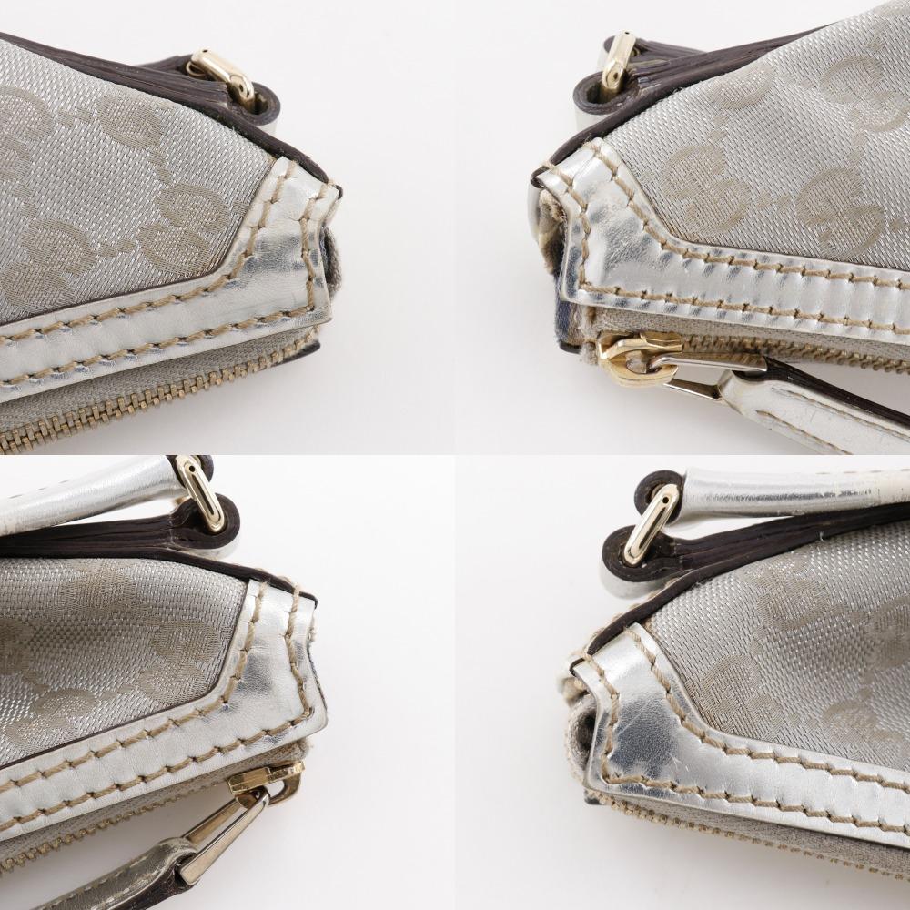 Gucci Interlocking G Shoulder Bag 182491 Silver GG Canvas Women Used