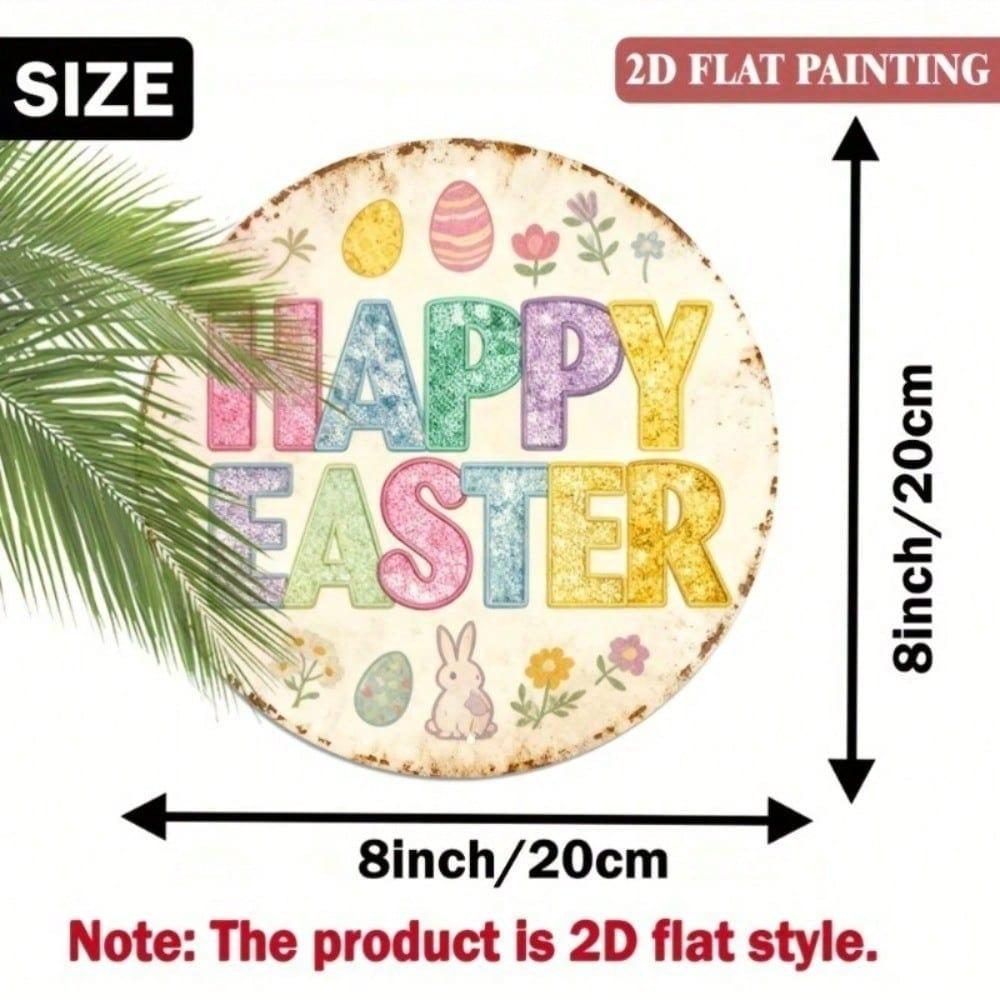 Vintage Happy Easter Bunny Floral Round Metal Sign Holiday Wall Decor For Home Cafe Restaurant