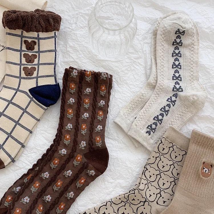 Zhuji Women's Mid-Calf Korean Style Socks - Autumn/Winter Japanese Preppy Long Tube Pile Socks