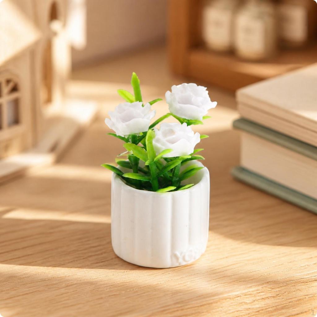 Miniature Artificial Rose Potted Plant Lightweight for Desktop Displays