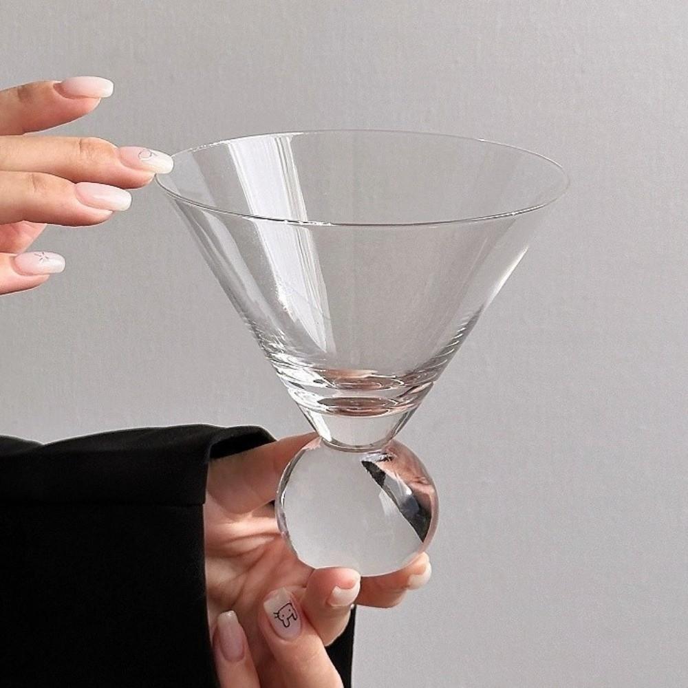 Creative Short Foot Wine Glass Transparent Horn-shaped Champagne Glass Round Bottomed 300ml Juice Cup Bubble Water