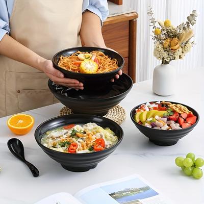 1 set di ciotole e cucchiai per ramen indistruttibili senza BPA, set di ciotole per famiglie grandi lavabili in lavastoviglie e adatte al microonde, nero