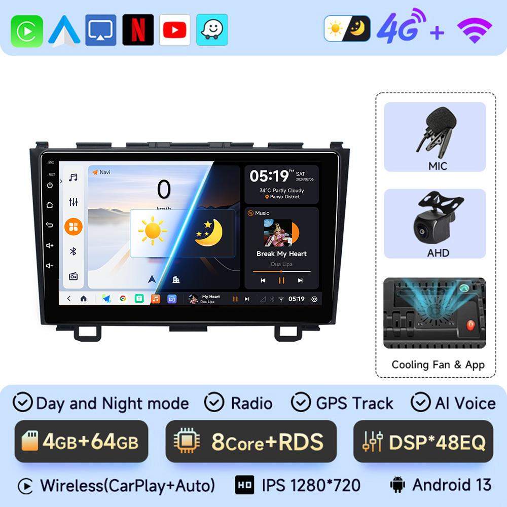 8Core Android 13 Carplay Car Radio For Honda CR-V 3 RE CRV 2007-2011 Multimedia Video Player 2 Din Navigation GPS DVD Head Unit