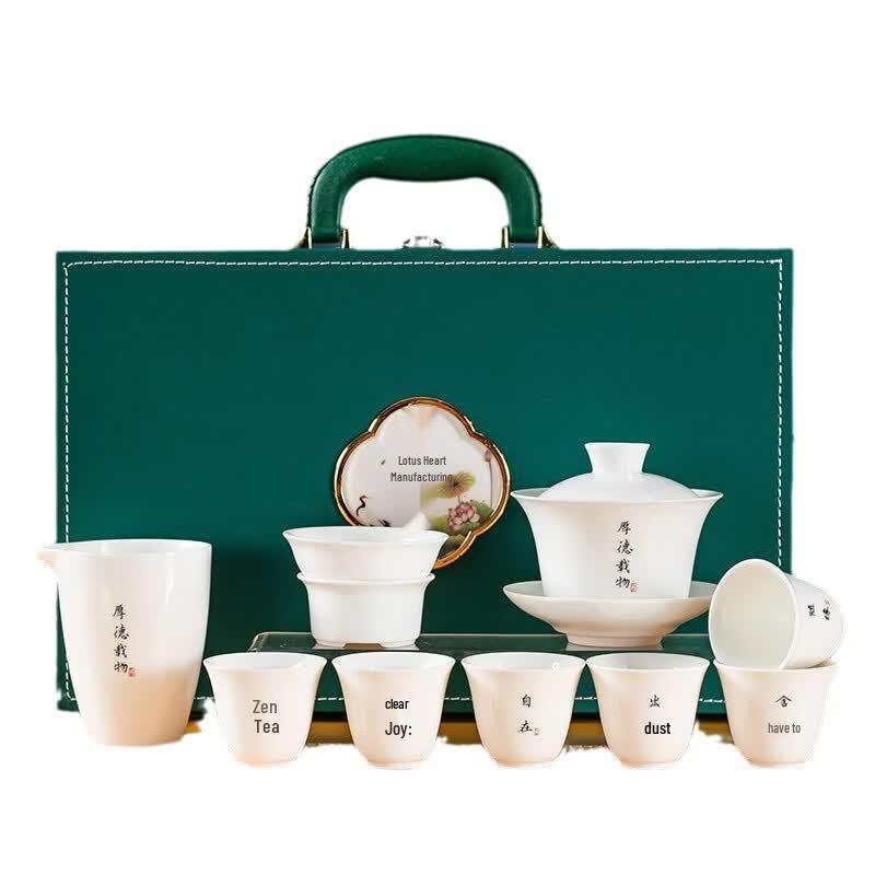 Yiceng Dehua White Porcelain 'Rivers and Mountains' Gaiwan Tea Set
