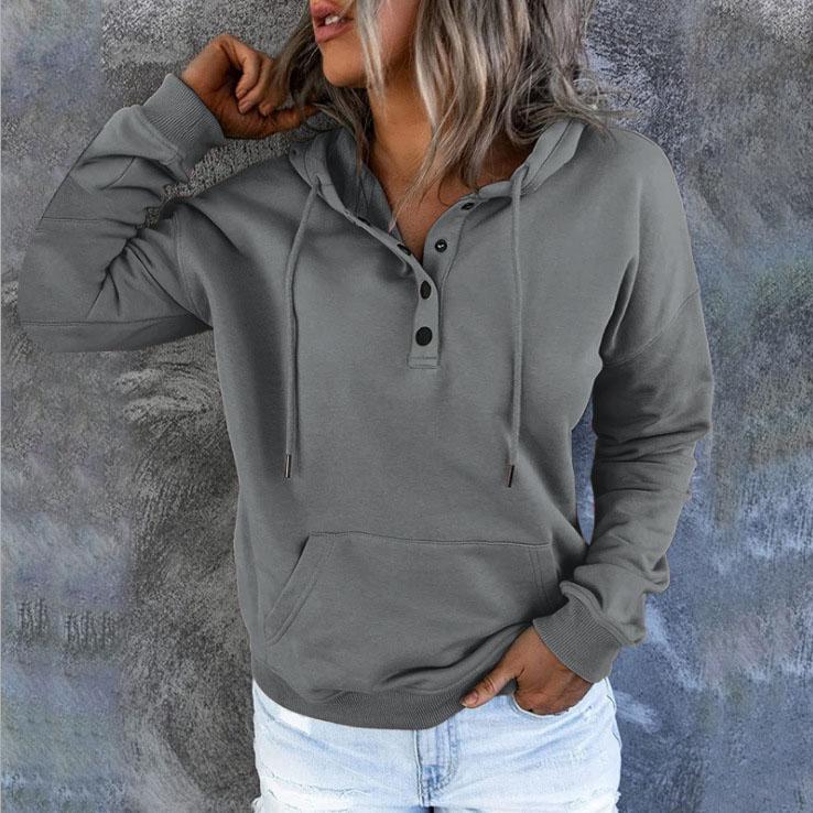 Women's Long-sleeved Loose Casual Hooded Drawstring Pocket Hoodie