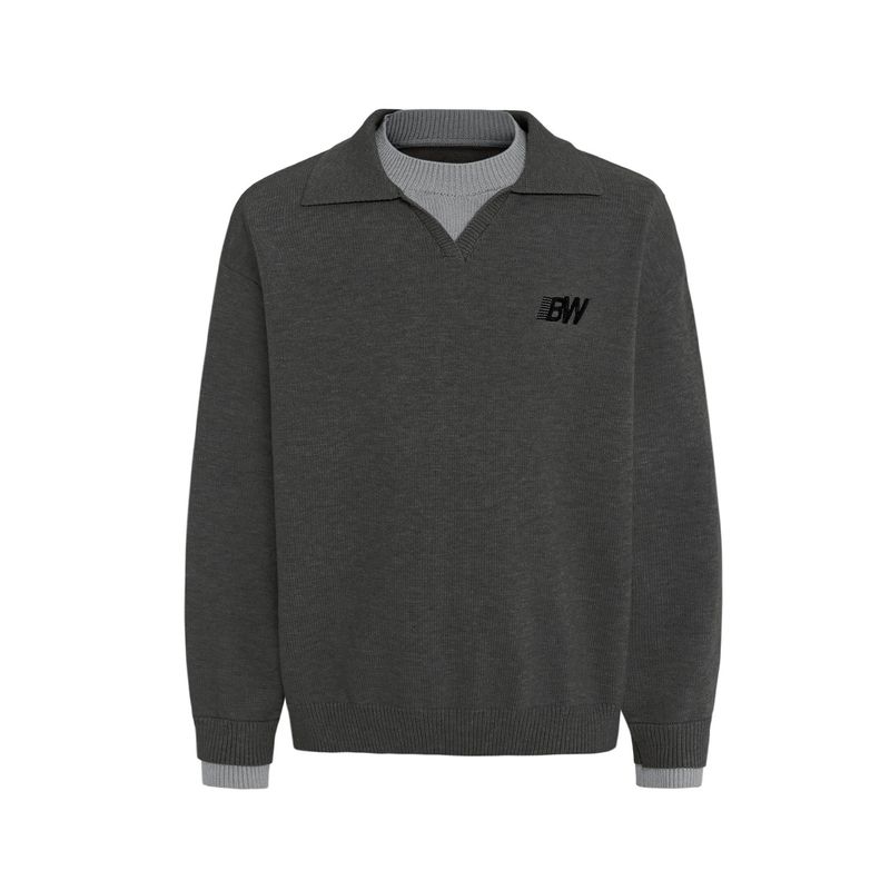 

Acrardic Autumn and Winter American-Style Polo Collar Sweater for Men, Lazy Style Cleanfit Fake Two-Piece Knit Top Dark Gray L