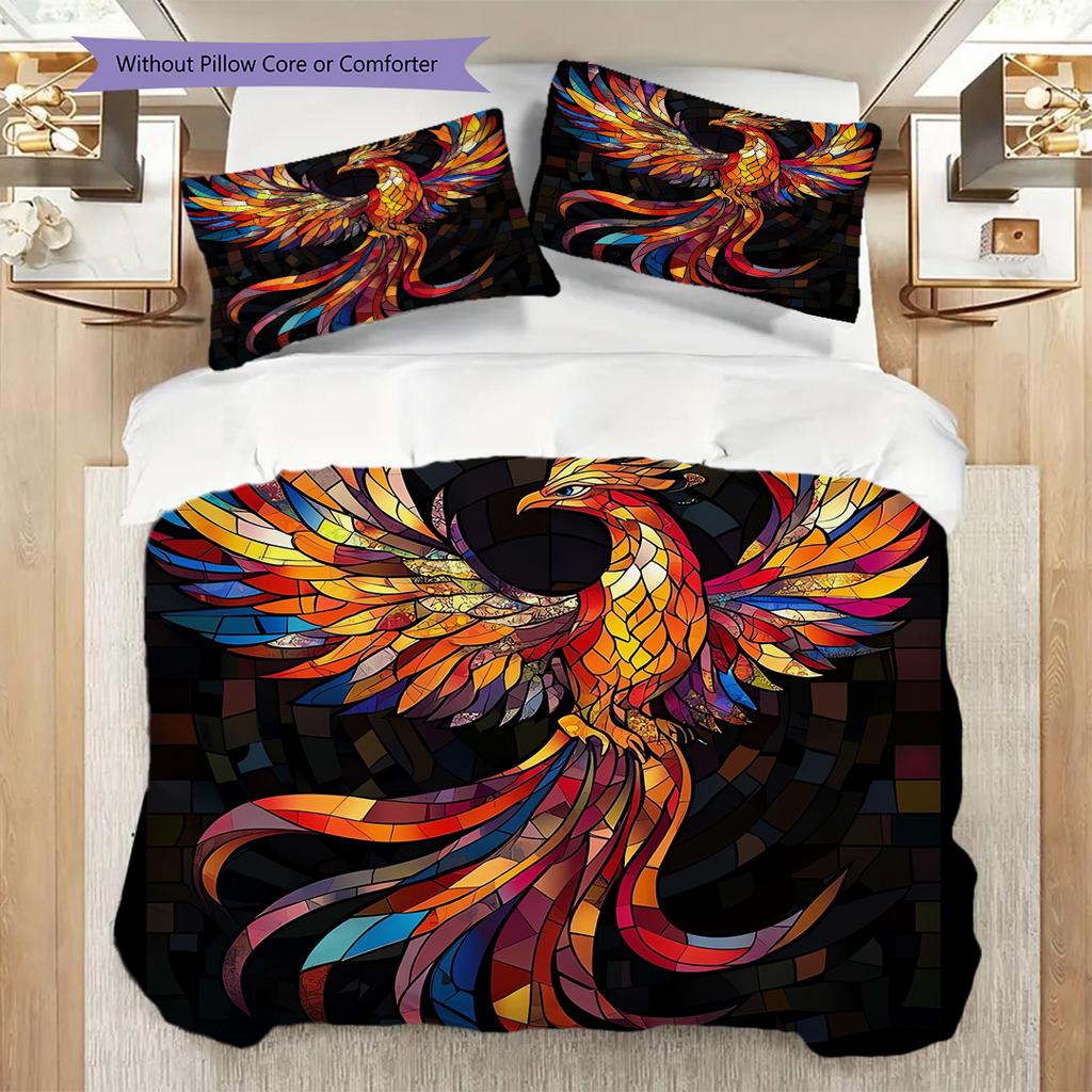 Phoenix Pattern Bedding Quilt Set Quilt Cover Pillowcase Home Decoration Birthday Gift (1 * duvet cover + 2 * pillowcase, without core)