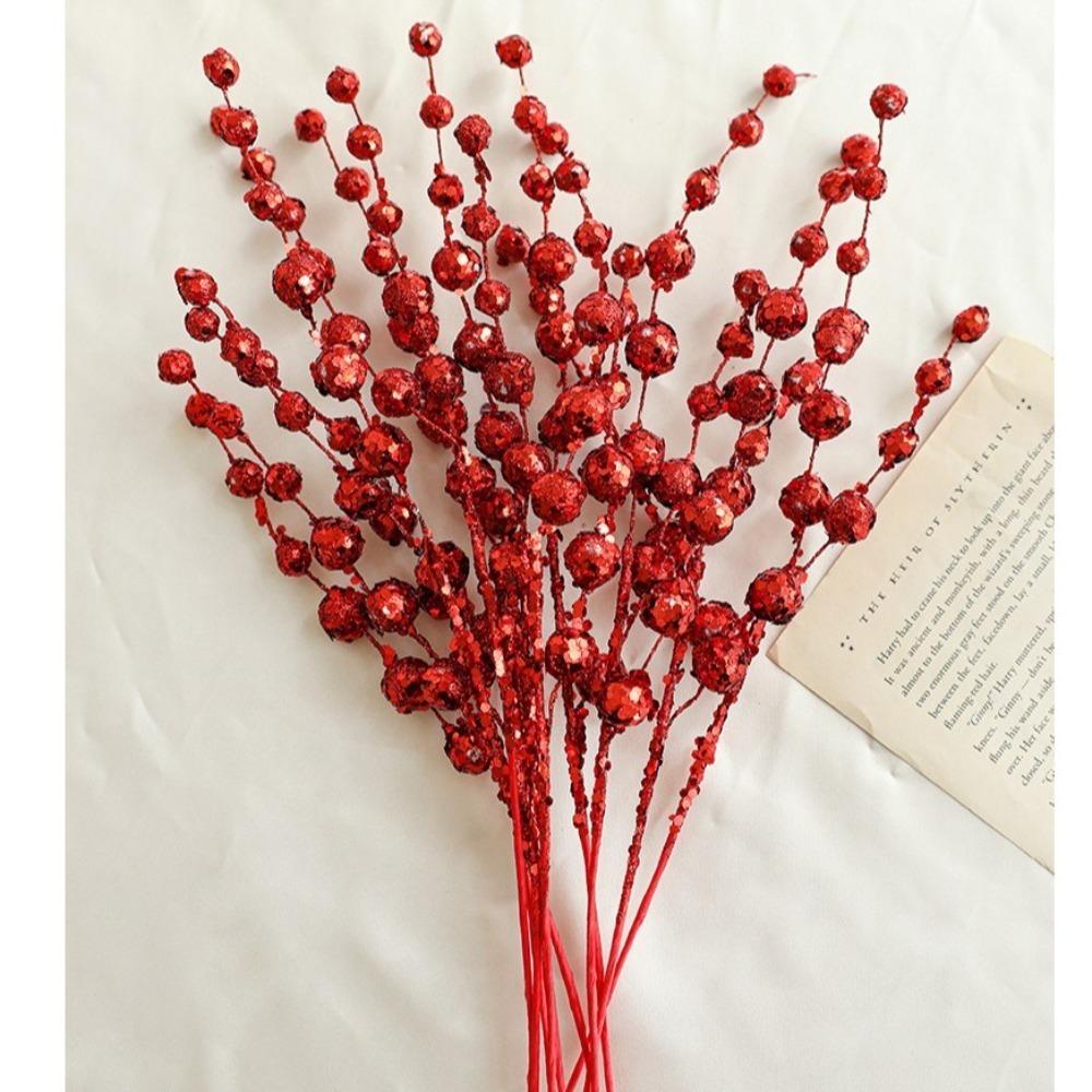 10 ST 40CM Julglittergrenar Paljetter Plast Julbärsstjälk Handgjord DIY Simulerad