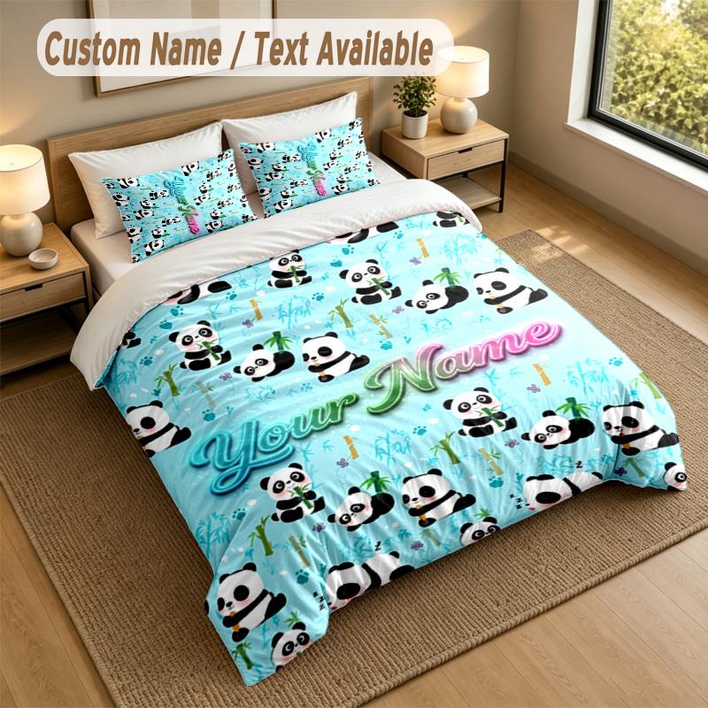 Bear Panda Theme Personalized 3Pcs Bedding Set Custom Text & Name 1 Sheet 2 Pillowcases Household Bedding 1pc