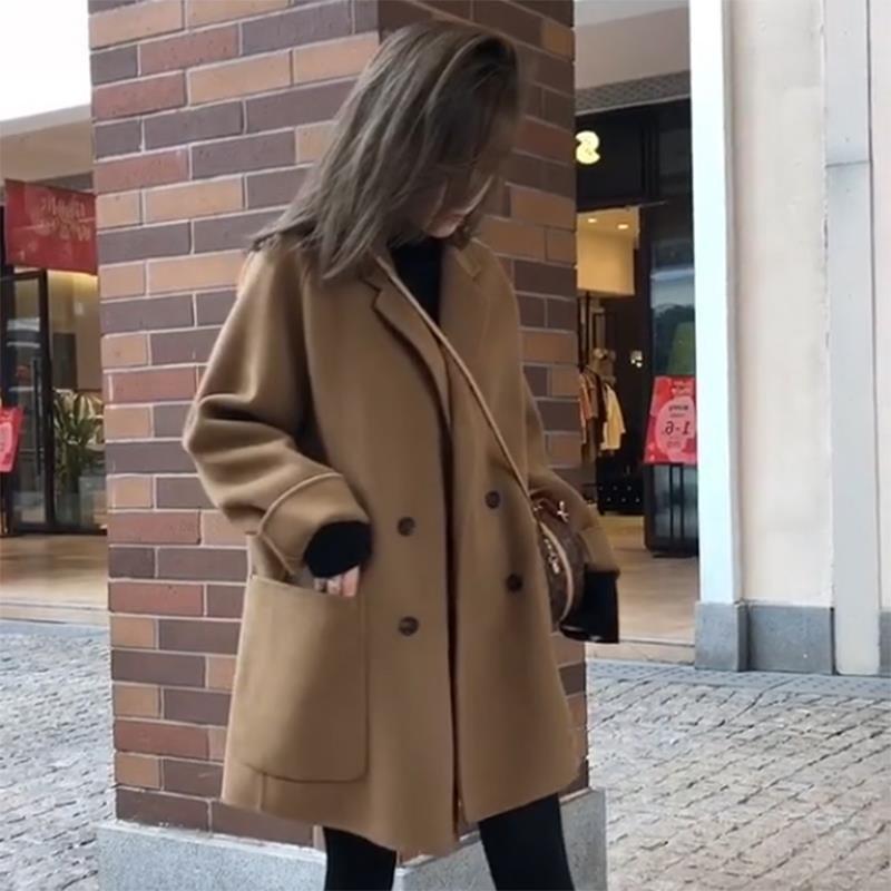 Women's Double-Sided Wool Coat 2025 - New Autumn/Winter Mid-Length Wool-Like Suit, Small Size.