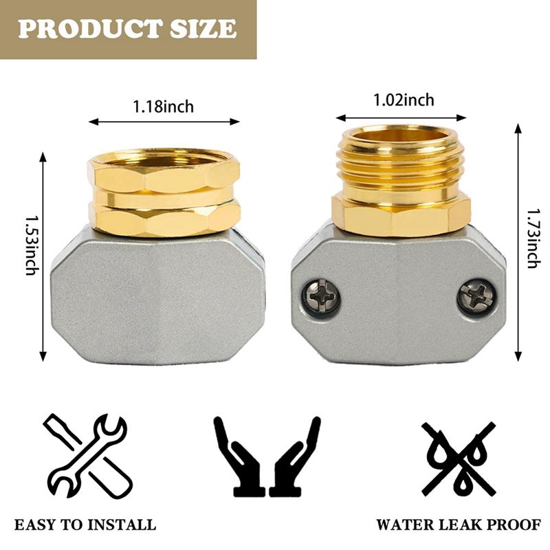 A96I-Garden Hose Repair Kit, Aluminum Alloy Garden Hose End Mender,Fit 5/8In&3/4In Garden Hose Connector,With 4 Hose Washers