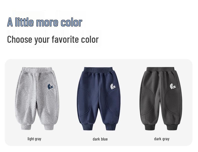 Boys' Fleece-Lined Velvet Sweatpants: Thin, Autumn/Winter Outdoor Wear, Year of the Horse Design.