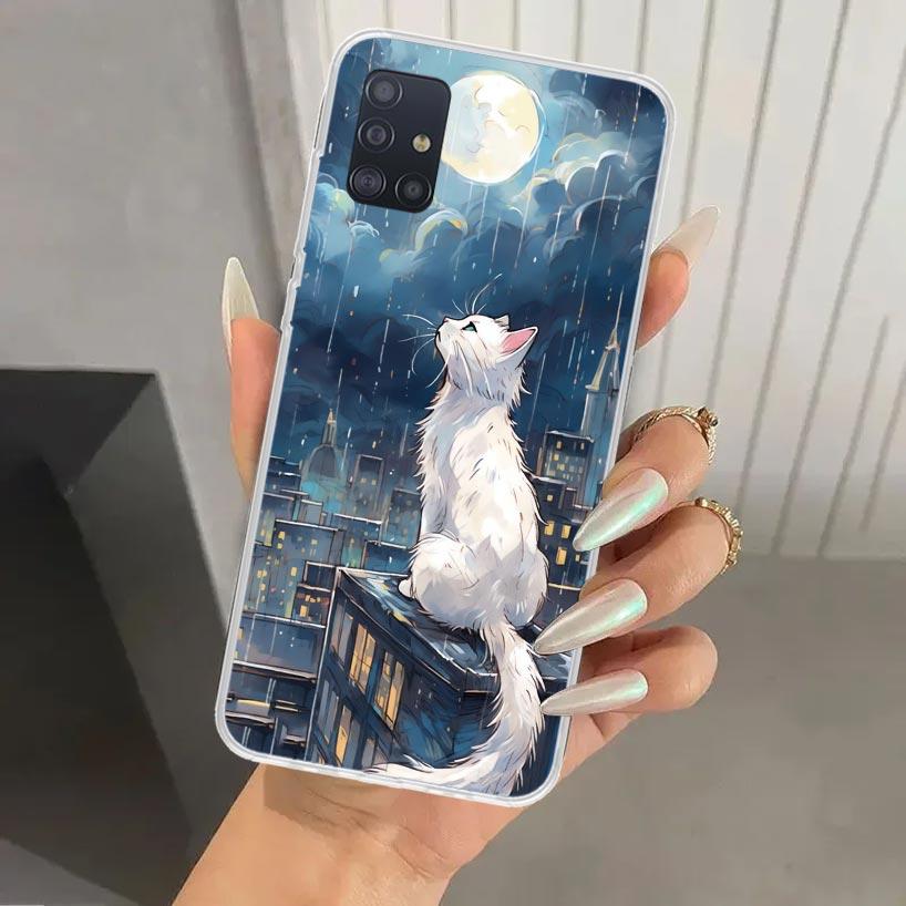 Anime Cat Rain Animal Phone Case for Samsung Galaxy A52 A32 A22 A12 A02S A50S A30S A10S Note 20 Ultra 10 Plus S10 A31 A20 A71 A7