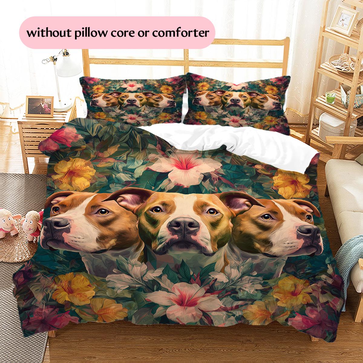

Pitbull and flowers Pattern Bedding Home Decoration Birthday Gift (1 * duvet cover + 2 * pillowcase, without core) 135x200cm