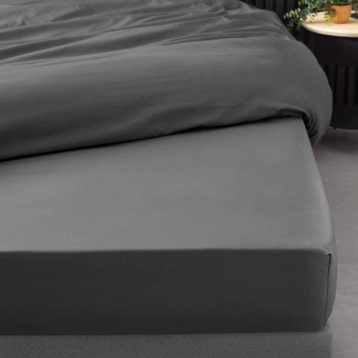Drap housse 160x200 cm - Percale 100% coton - Bonnet 30 cm - Anthracite