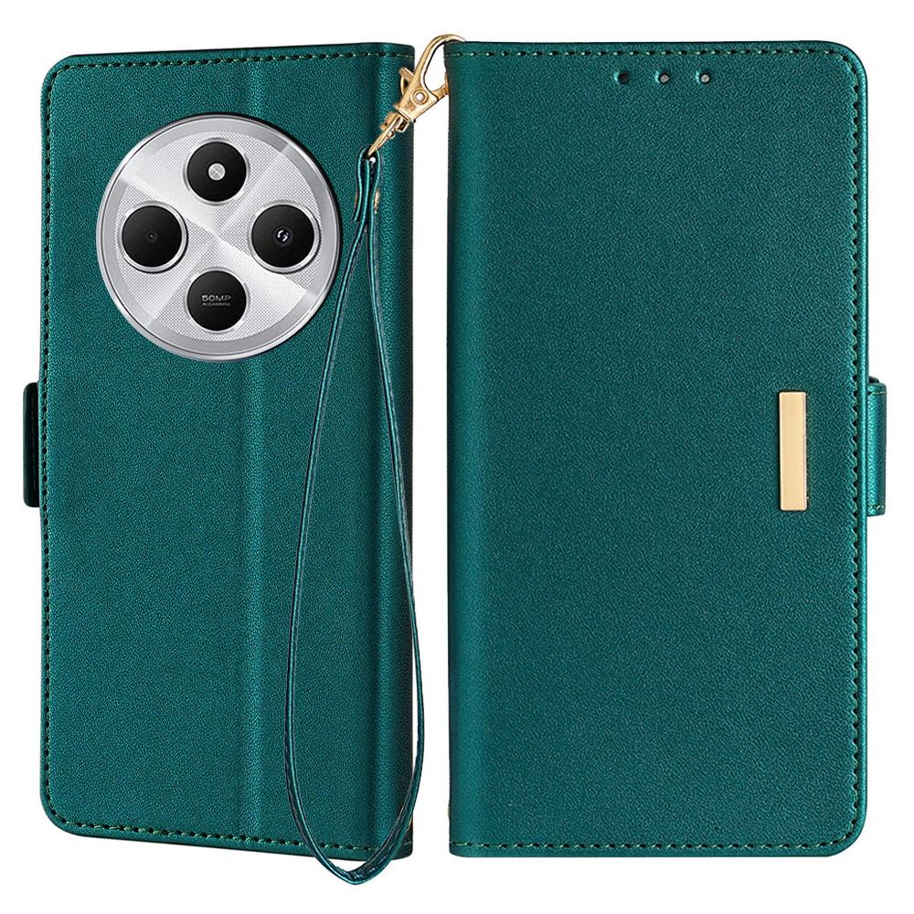 

Leather Wallet Case For Xiaomi Redmi 14C 4G/14R 5G/Poco C75 4G RFID Blocking Stand Cover with Hand Strap Green