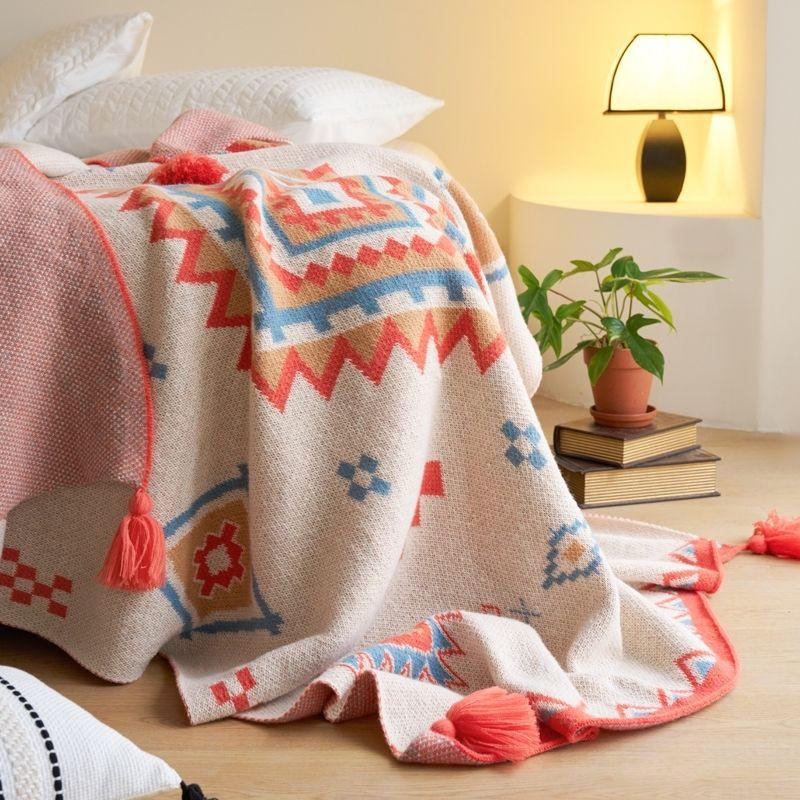 Nordic Minimalist Bohemian Style Knitted Blanket - Summer Single/Double Size, for Student Dormitory & Air-Conditioned Rooms