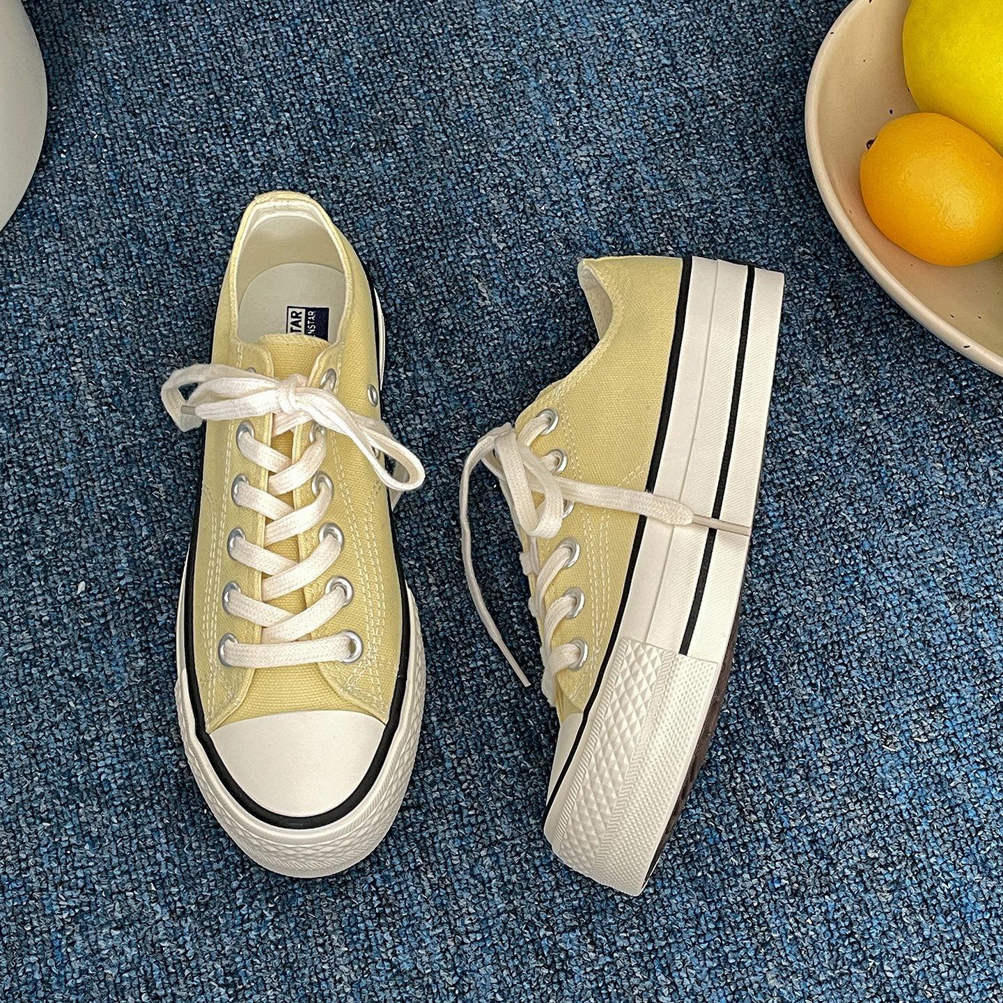 

Ретро парусиновые кеды на толстой подошве, увеличивающие рост, классические низкие, женские, новинка лета 2025, универсальные повседневные кеды на мягкой подошве 40 жёлтый