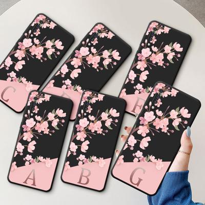 Case For Samsung Galaxy A03s A04s A10 A10s A20e A03 Core A04 A02 A01 A40 A50 A70 A02s Pink Flowers Initial Letter A Cover