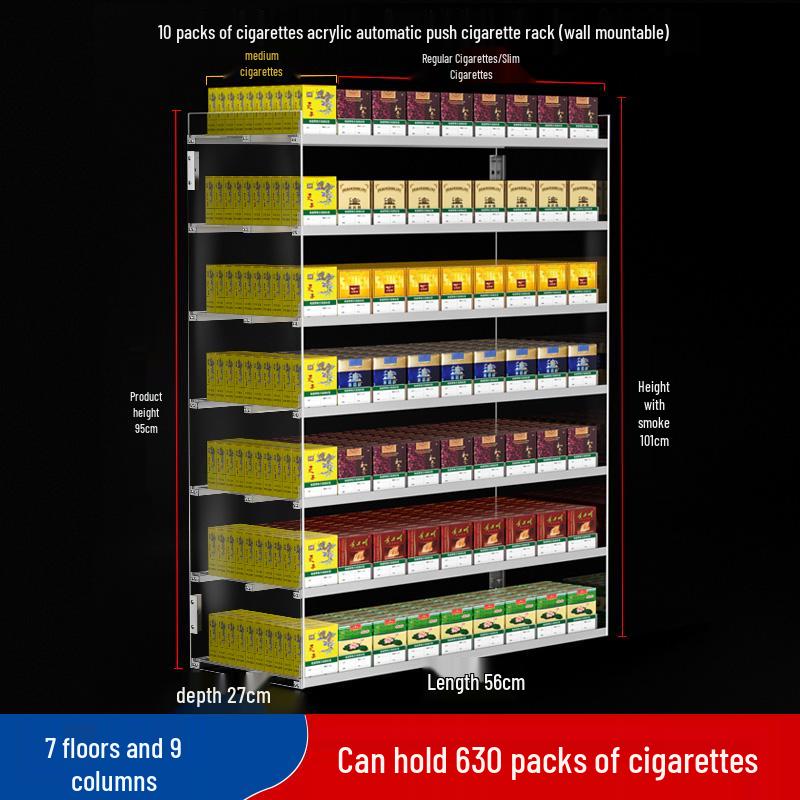 Wall-Mounted Acrylic Cigarette Display with Automatic Pusher