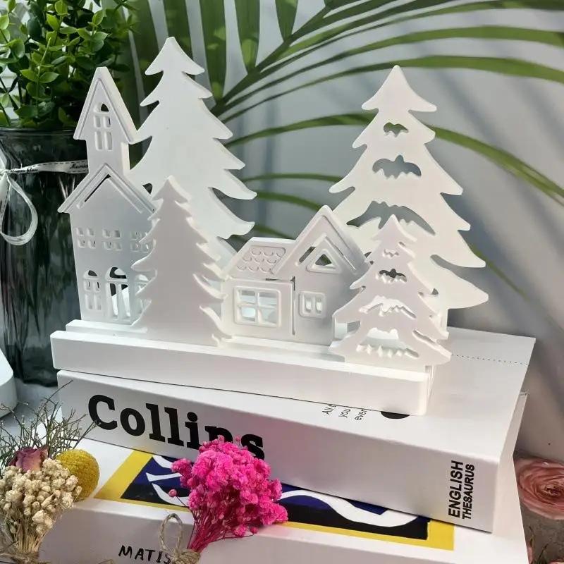 Christmas Tree House Candle Holder Silicone Mold Set DIY Christmas Ornament Cement Plaster Casting Craft Making Decoration Mold