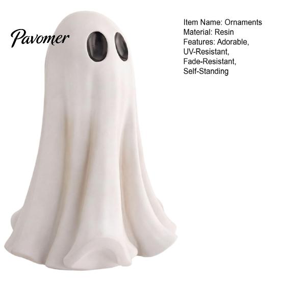 Durable Resin Autumn Display Cute White Ghost Statue, Big Eyes Figurine, Halloween Tabletop Decor, Child-Friendly Party Props Spooky Indoor