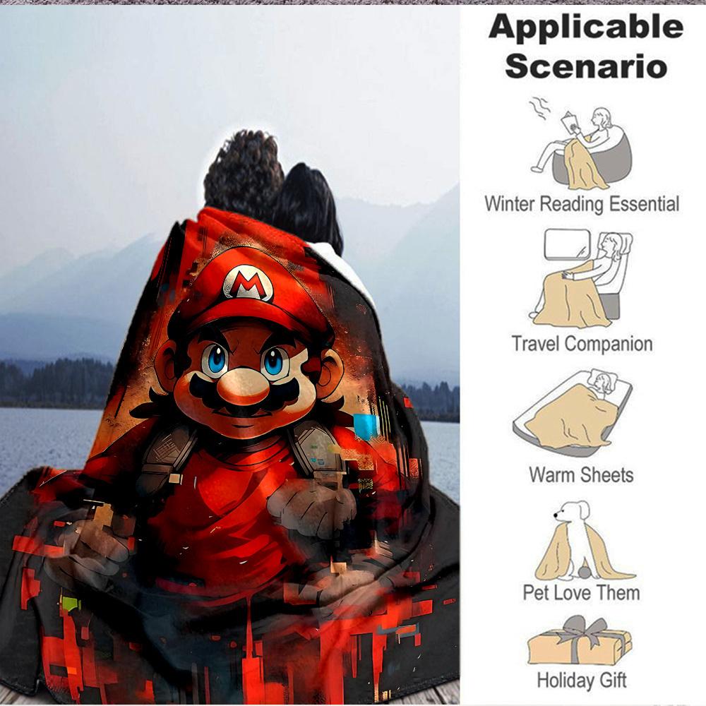 1pc Mario Adventure Gaming Cozy Print Blanket Lightweight Warm Flannel Throw Blanket For Sofa, Bed, Living Room