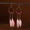 Bohemian Feather & Chain Seed Bead Hoop Earrings - Ethnic Style, Long Design