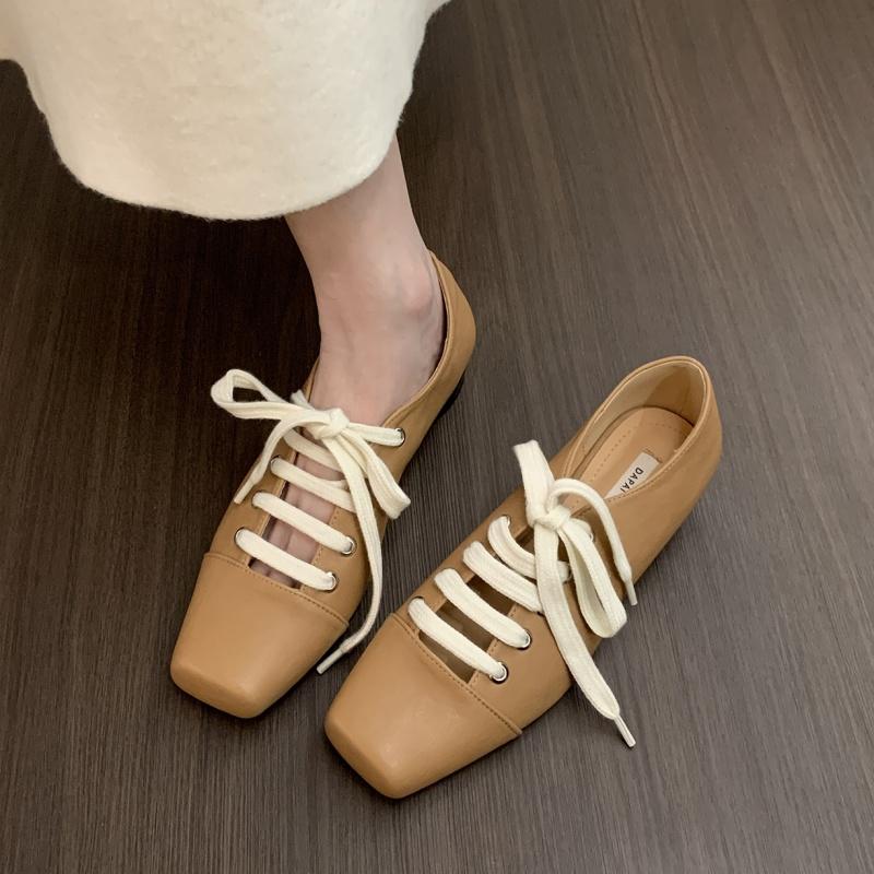 Fashion Bailamos 2025 Women Flats Lace Up Ladies Square Toe Flat Heel Sandals Spring Loafers Shoes Casual Oxford Shoes Female Flats Muje