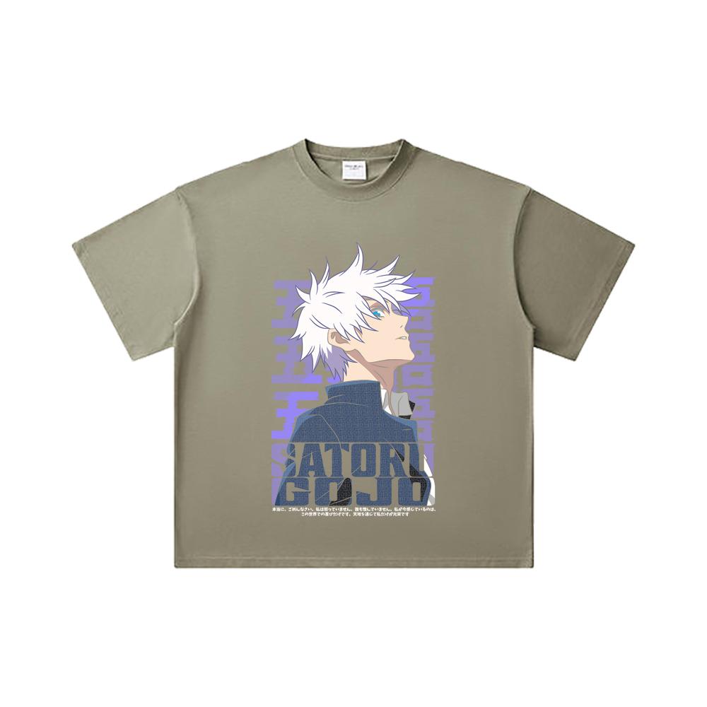 260 GSM Double Yarn 32 Count 100% Cotton Jujutsu Kaisen V28 Gojo Print Unisex Heavy Cotton T Shirt