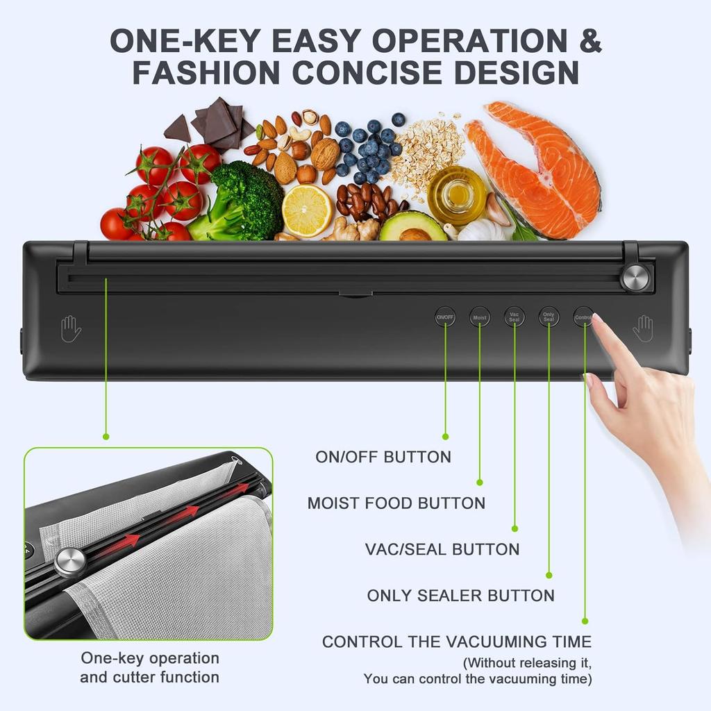 Vacuum Sealer Machine: Upgraded 5 in1 Food Vacuum Sealer with Dry&Moist Modes, LED Indicator Lights, Compact Design, Includes 15PCS Vacuum Seal