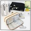 Cute Black and White Cat Pencil Case - Portable Large Capacity Stationery Bag with Pen Insert & Mesh Pocket for School Supplies