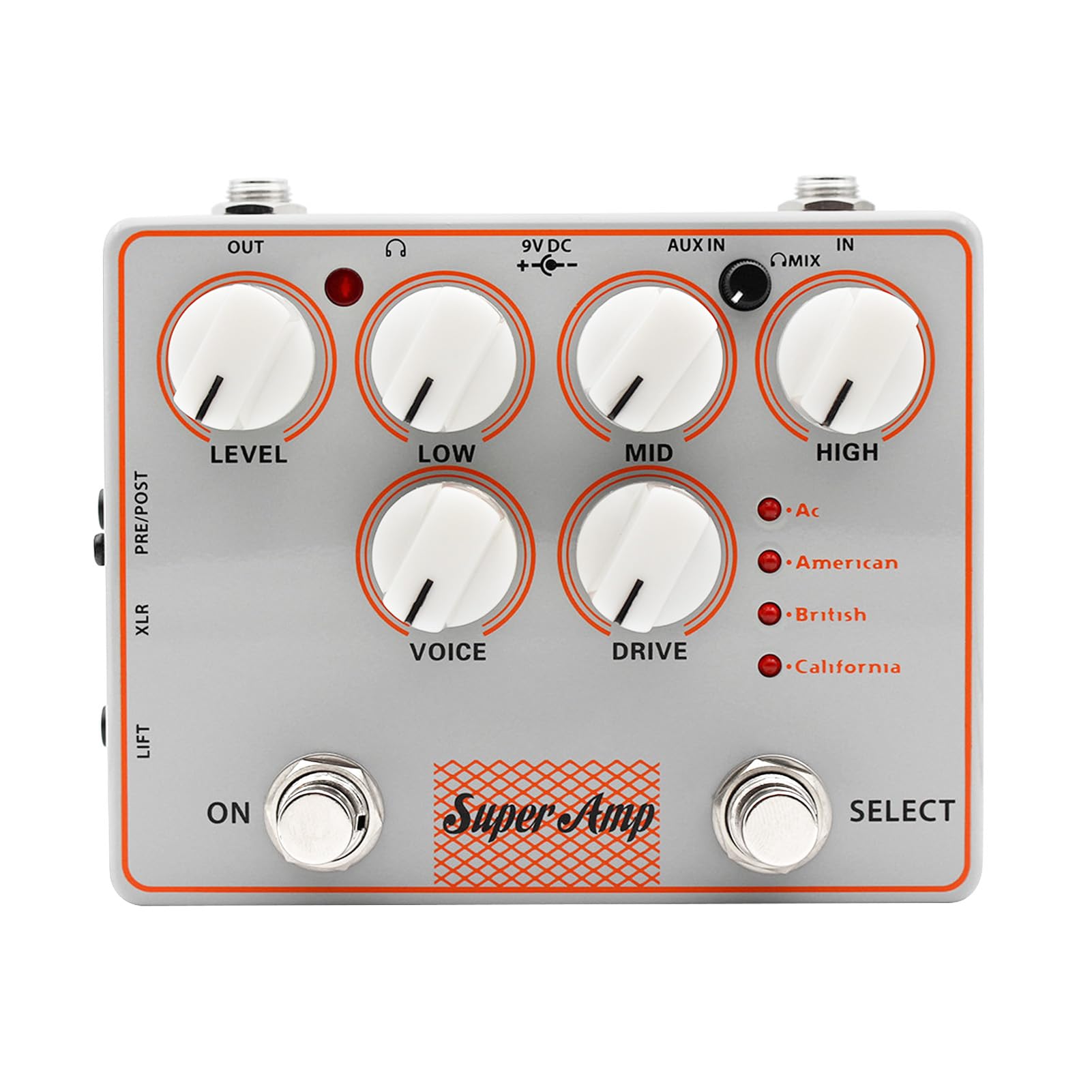 Btuty Гитарный усилитель-симулятор Педаль 4-в-1 DI-бокс с AUX-входом, Выходом на наушники, Металлический корпус, Симулятор кабинета, True Bypass Гитарный процессор эффектов